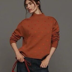 Maeve Teracotta and Red Heart Mock Neck Sweater